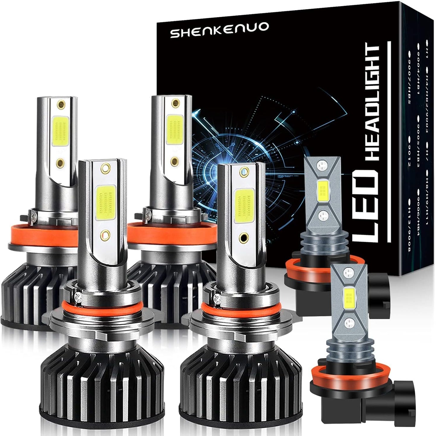 SHENKENUO Fit For TOYOTA 4RUNNER (2003-2005) Halogen Replacement LED Bulbs,9005/HB3 High Beam + 9006/HB4 Low Beam + 9006 LED Fog Light Bulbs,Pack of 6